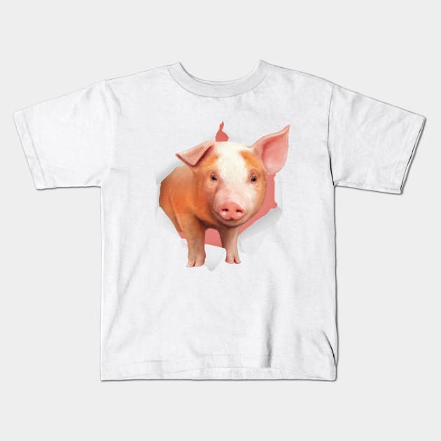 Cute Young Mini Pig Illustration Kids T-Shirt by MarkusShirts